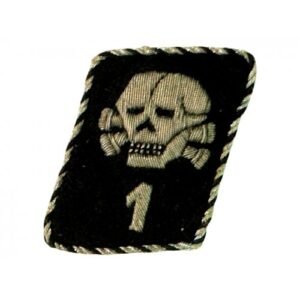 Original WWII German Waffen-SS Totenkopf Division Collar Tab Set | Single Death's Head Skull & “1” Numeral Insignia
