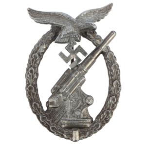 Original WWII German Luftwaffe Flak Badge in Silver | E. Ferdinand Wiedmann Frankfurt Maker-Marked Zinc Anti-Aircraft Award