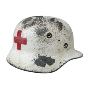 Original WWII German M40 Heer Single Decal Army Helmet | Wartime Steel Combat Helmet with Medic Decal & Leather Liner