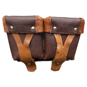 Original WWII Soviet Russian Mosin-Nagant Pebbled Leather Ammo Pouch | Twin-Cell Red Army Infantry Pouches with Internal Oil Bottle